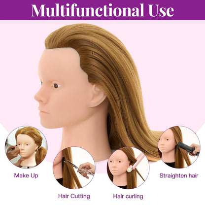 Cabeza de maniquí de 28 pulgadas con 80 % cabello humano real, cabe...