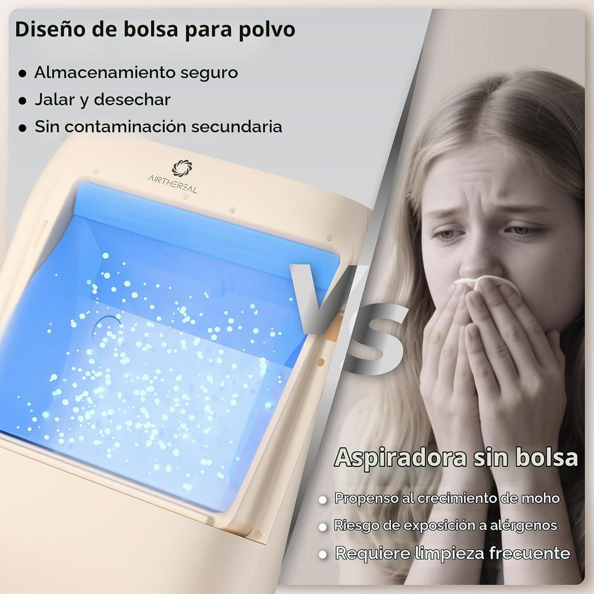 AIRTHEREAL T1 Plus Aspiradora sin Contacto con Paquete de 6 Bolsas...