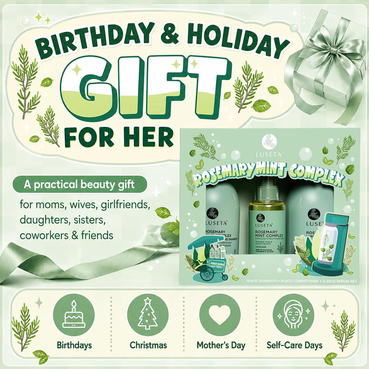 Luseta Rosemary Mint Set de regalo para mujer, cuidado refrescante...