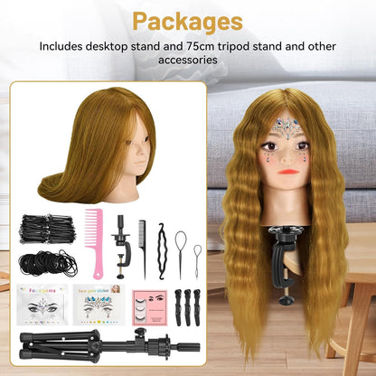 Cabeza de maniquí de 23 pulgadas, cabeza de maniquí de cabello 90%...