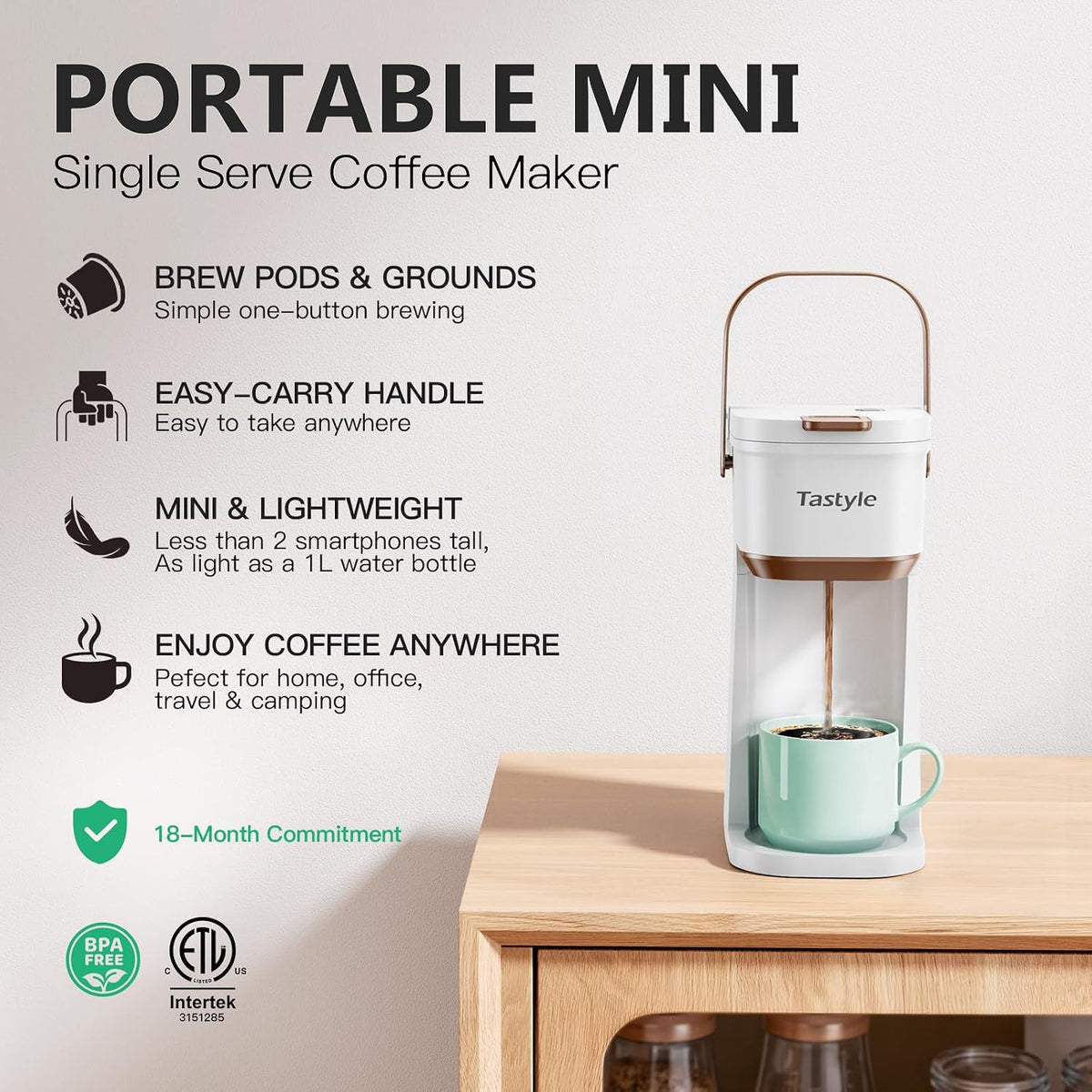 Tastyle Cafetera de Una Sola Porción de Una Taza, para Cápsulas K y...
