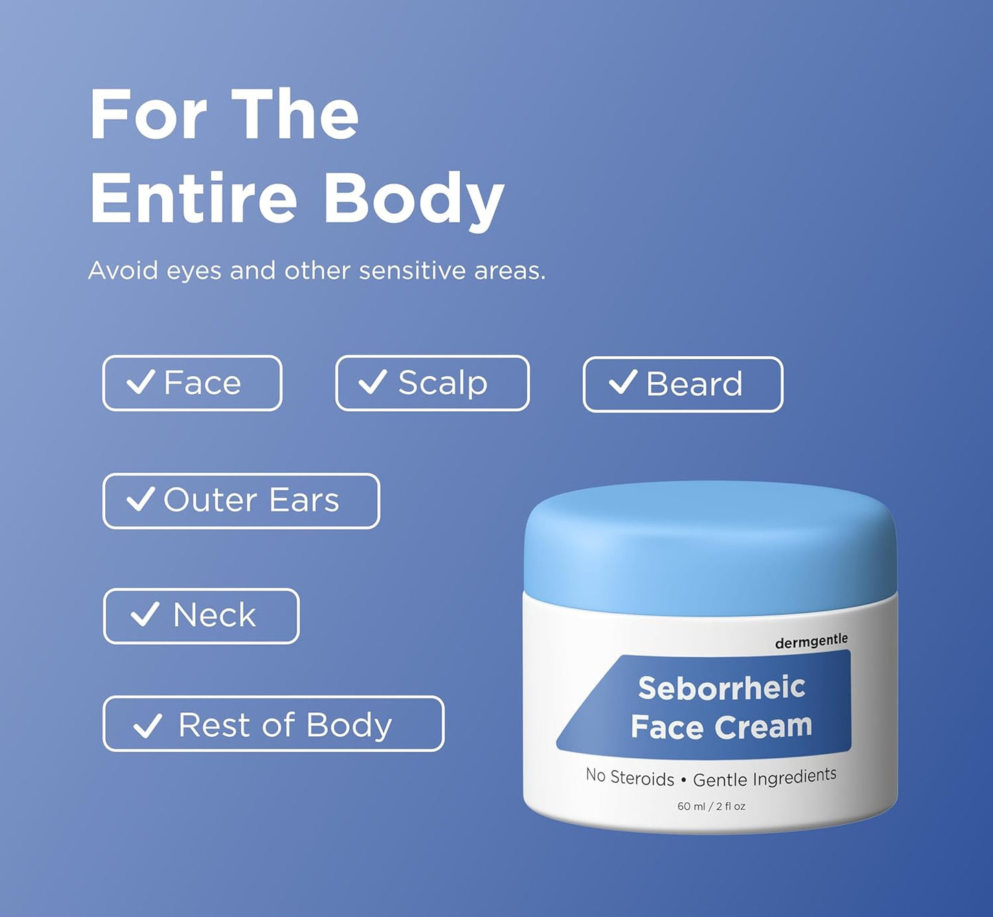 Crema facial para dermatitis seborreica para pieles sensibles, hidrata y apoya la barrera cutánea con aceite MCT, escualano, crema hidratante para rostro, cuero cabelludo y cuerpo, sin esteroides