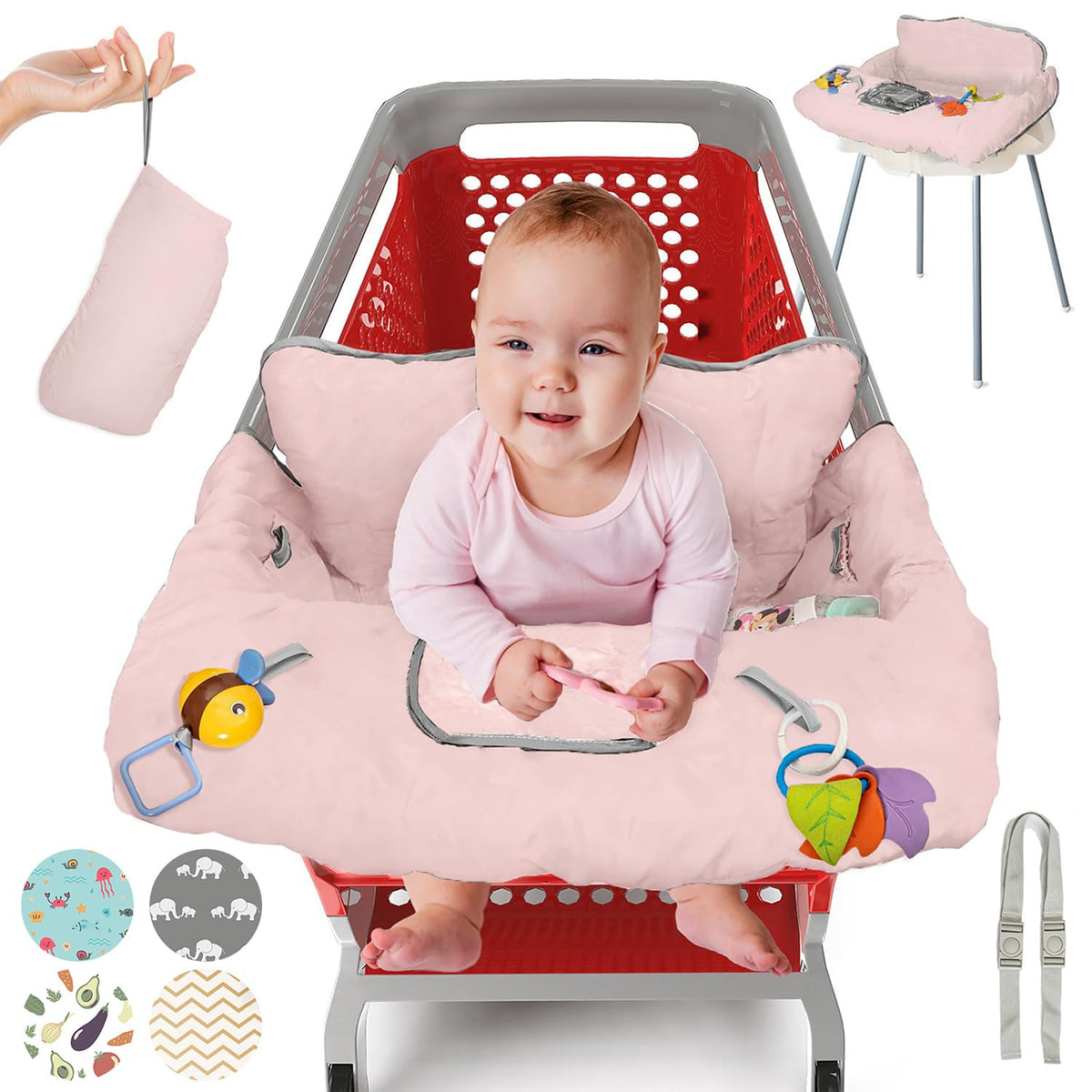 PILLANI Asiento de carrito de compras para bebé, funda de silla alt...