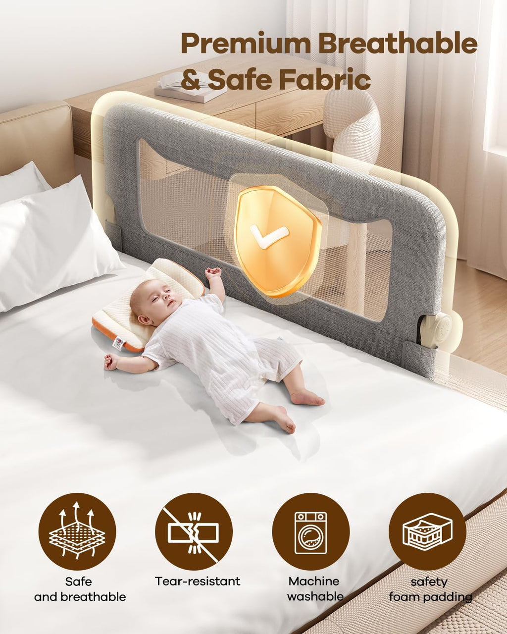 GrowthFun - Riel de cama plegable para niños pequeños, marco y cone...