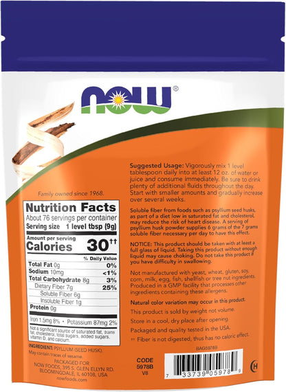 NOW Foods Suplementos, polvo de cáscara de psyllium, proyecto verif...