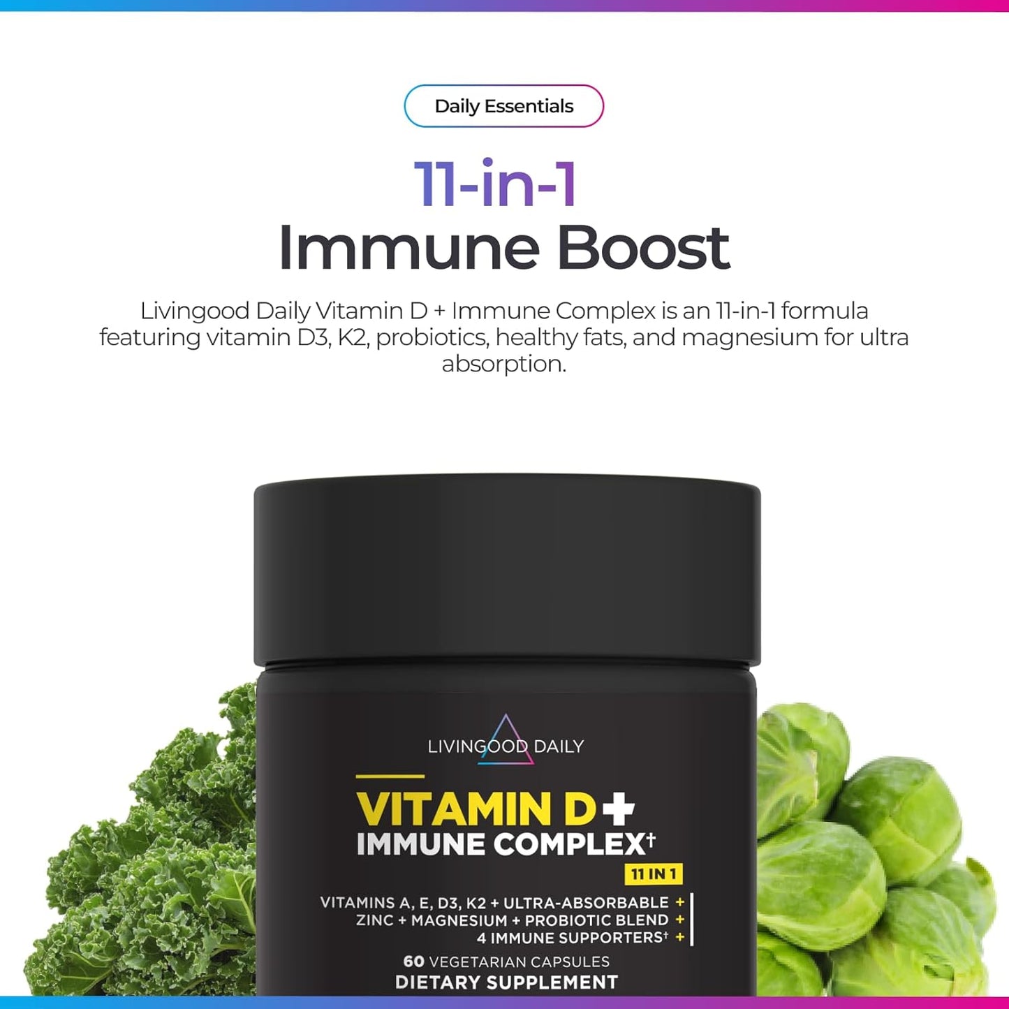 Livingood Daily Suplemento de vitamina D3 K2 de 4000 UI, suplemento...