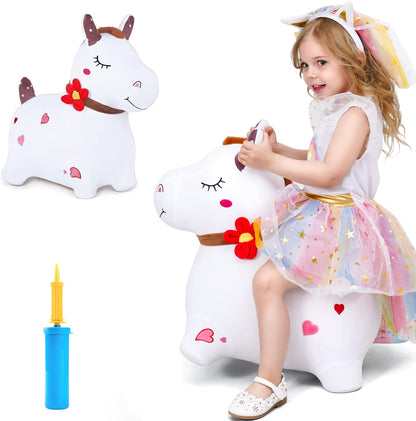 iPlay, iLearn Bouncy Pals - Caballo para saltar blanco inflable con...