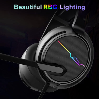 Jeecoo V20U - Auriculares USB Pro para juegos para PC, auriculares de sonido envolvente 7.1 con micrófono con cancelación de ruido, almohadillas de espuma viscoelástica para computadoras portátiles
