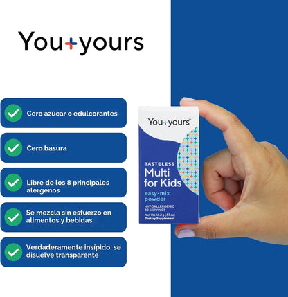 You+yours Polvo multivitamínico insípido para niños y niños pequeño...