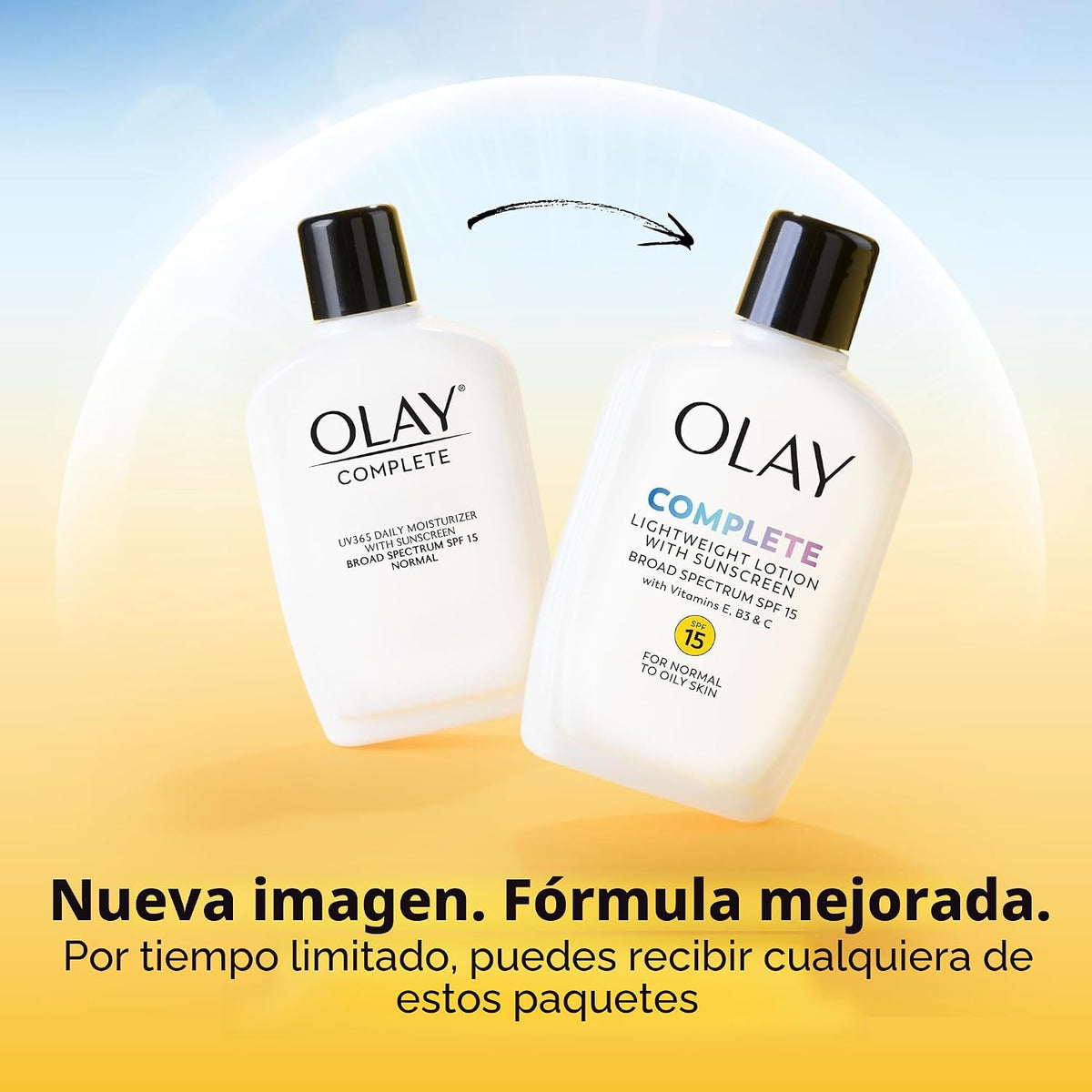 Olay Hidratante facial, completo con protector solar SPF 15, loción...