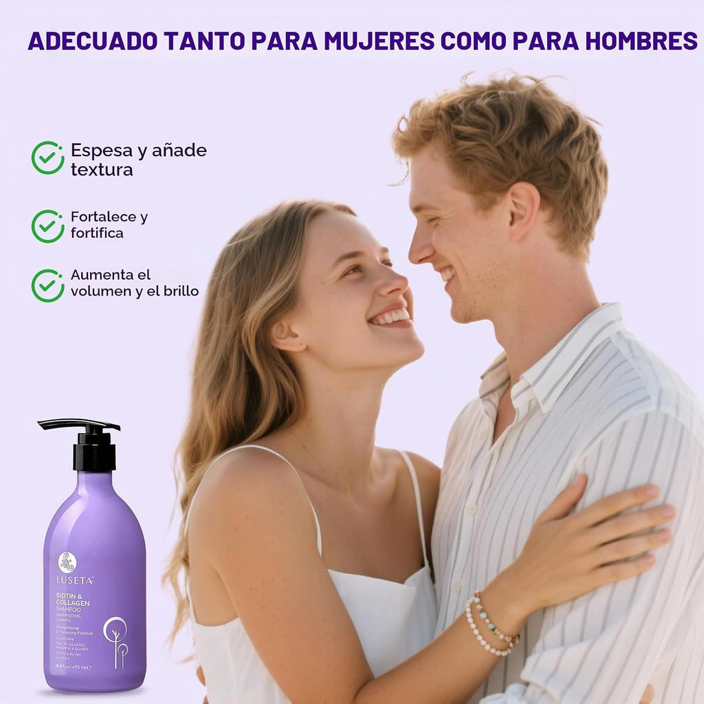Luseta Biotin - Champú voluminizador de colágeno, cabello fino y fi...