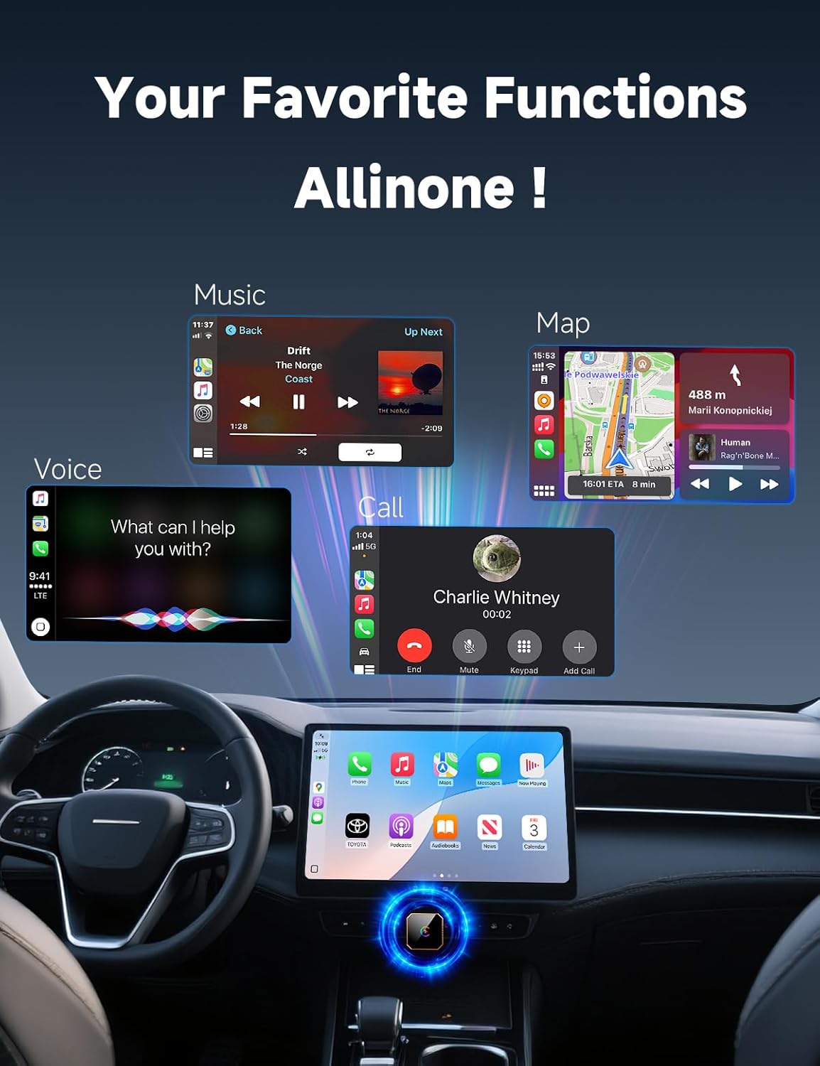 Mini adaptador inalámbrico CarPlay 2026 con cable a inalámbrico para CarPlay y Android Auto, Plug and Play, conexión estable con latencia cero, compatible con iPhone iOS 10+Android 11+
