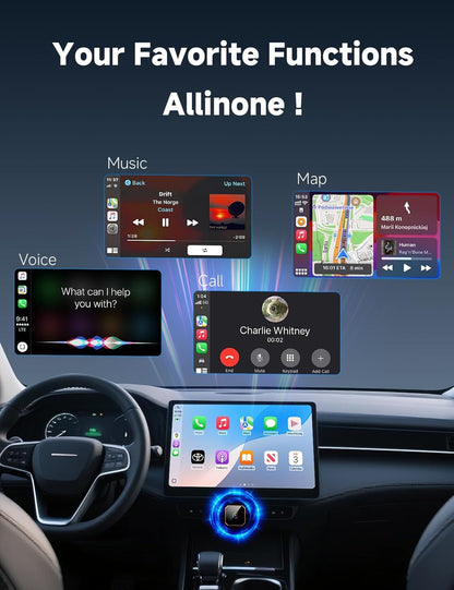 Mini adaptador inalámbrico CarPlay 2026 con cable a inalámbrico para CarPlay y Android Auto, Plug and Play, conexión estable con latencia cero, compatible con iPhone iOS 10+Android 11+