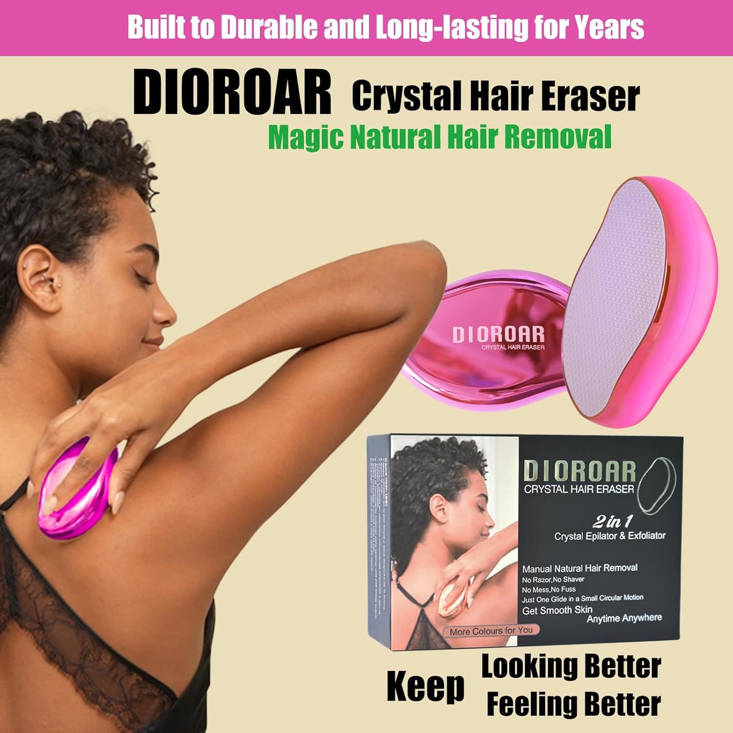 DIOROAR Borrador de pelo de cristal, removedor de pelo de cristal,...