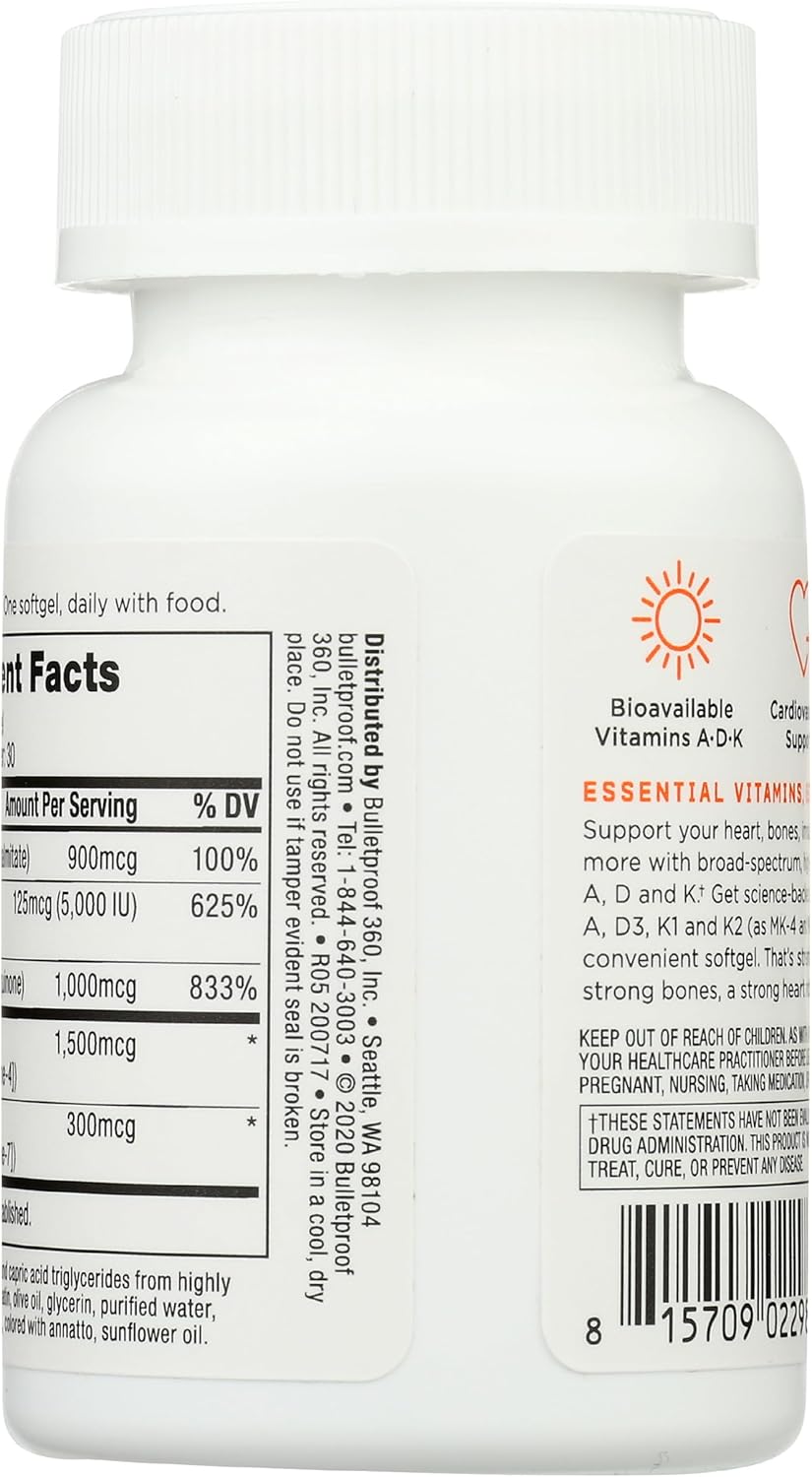 Bulletproof Vitaminas A-D-K Softgels, 30 unidades, suplemento para...