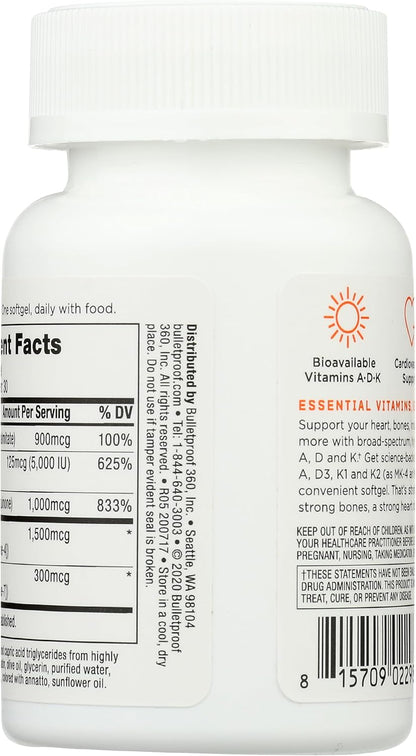 Bulletproof Vitaminas A-D-K Softgels, 30 unidades, suplemento para...