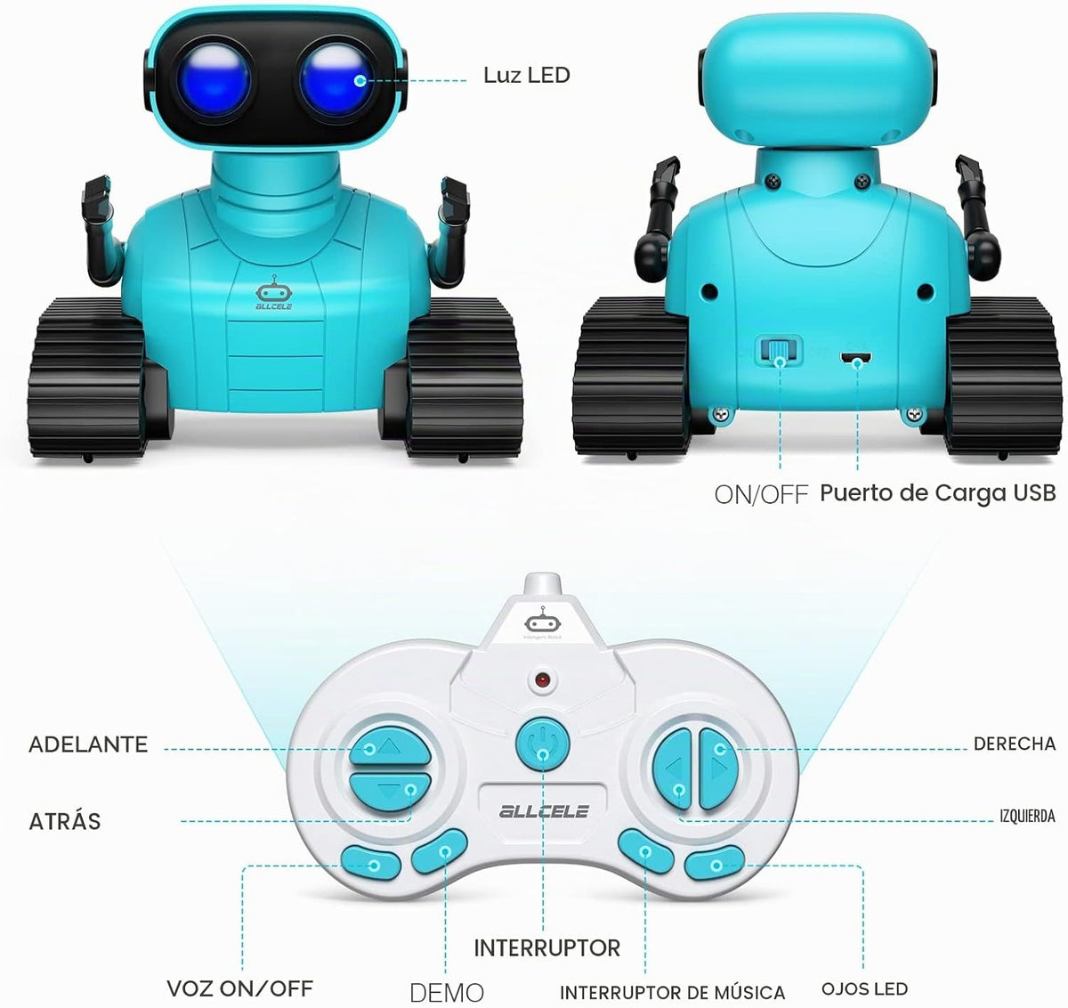 ALLCELE - Robot juguete, robots RC recargables para niños, juguete...