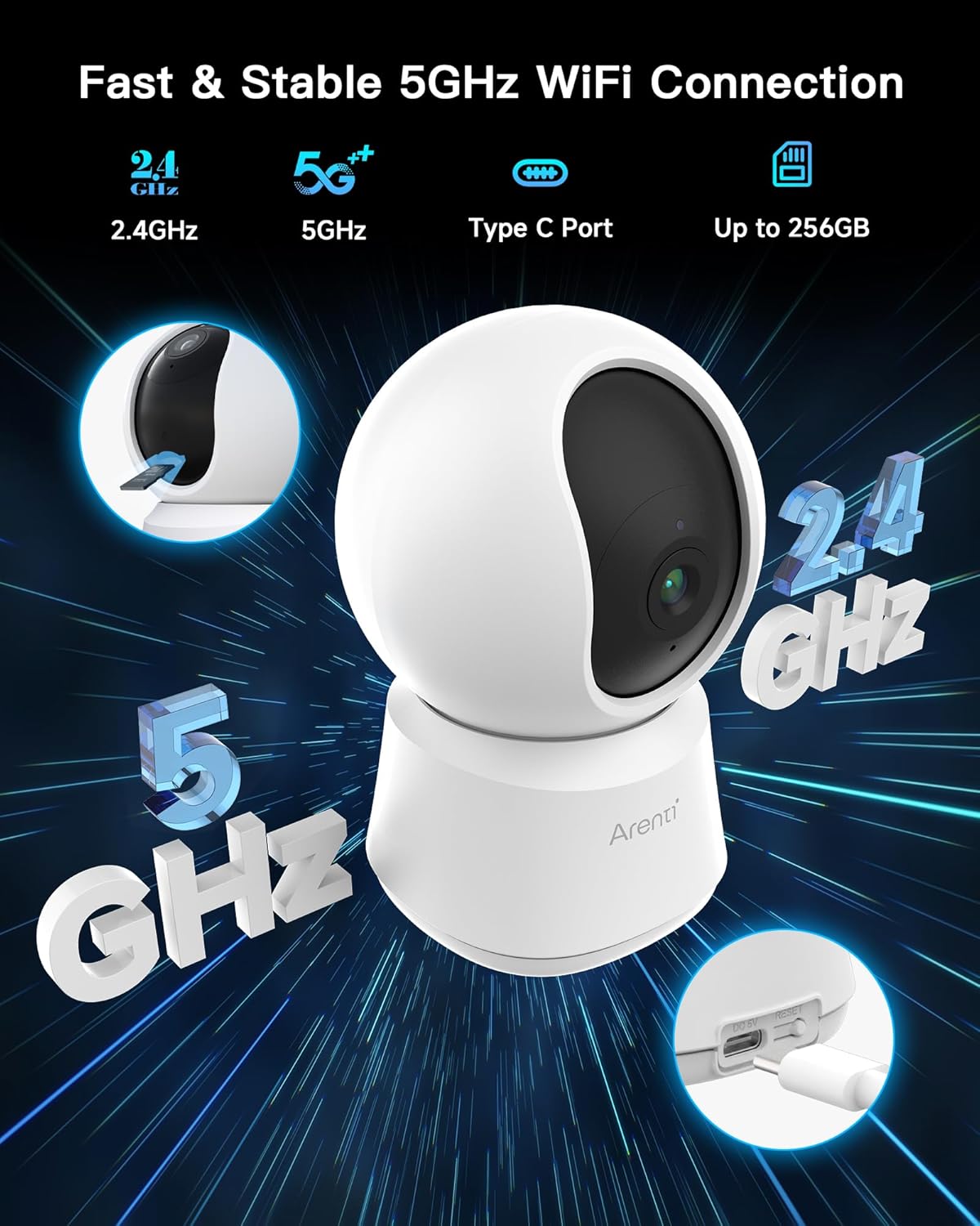 Cámara de seguridad interior ARENTI 5G, cámara para mascotas de 4MP...