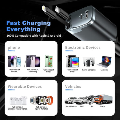 Cargador de coche retráctil, cargador de coche de 84 W USB C 4 en 1, accesorios de automóvil, adaptador de cargador de coche de carga rápida para iPhone 17 16 15 14 13 12 Pro Max, Samsung, Pixel |