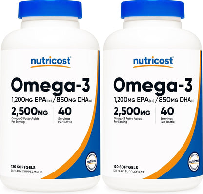 Nutricost Aceite de pescado Omega 3, 2500 mg, 120 cápsulas blandas...