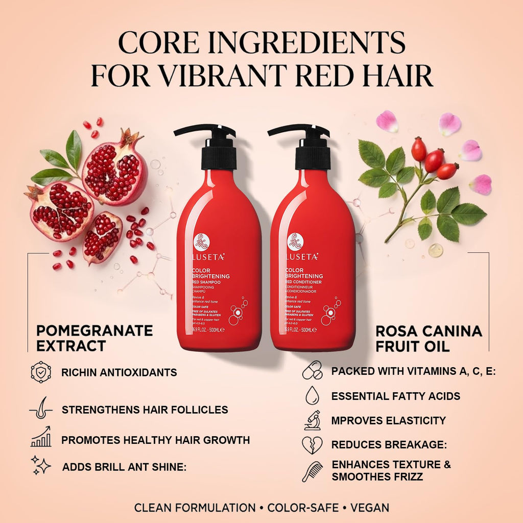 Luseta - Juego de champú y acondicionador para cabello rojo para tr...