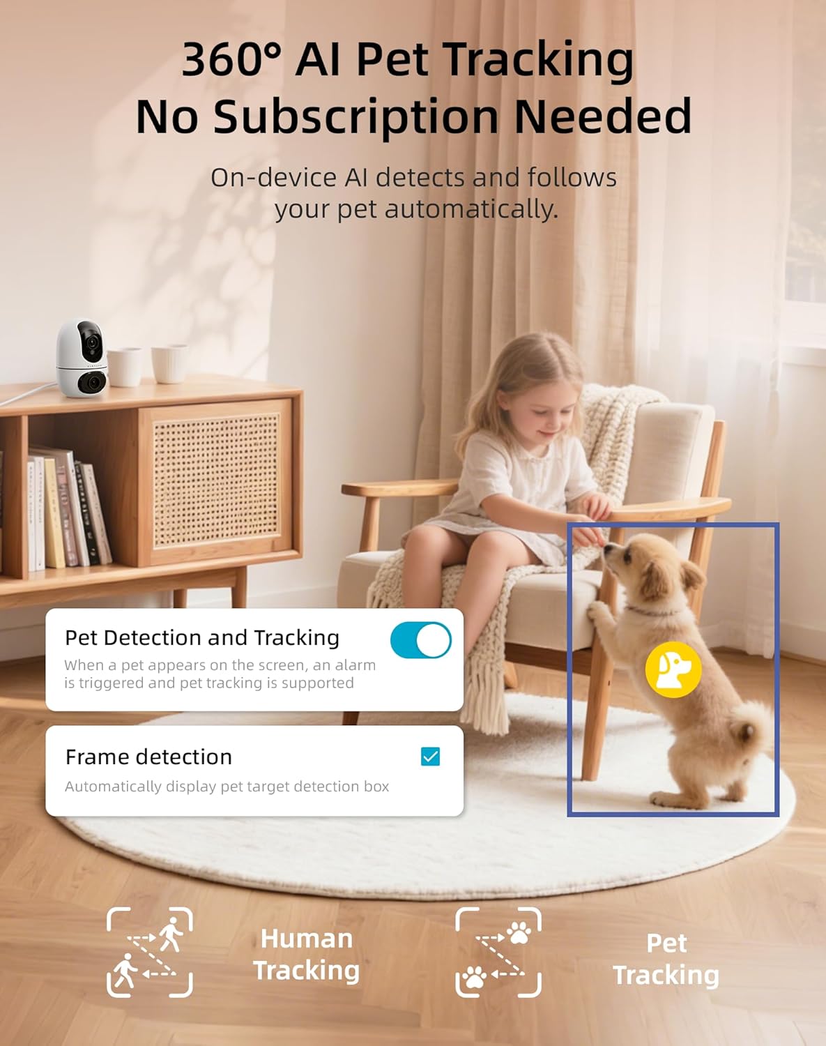 VIRTAVO Cámara para mascotas para interiores para perros y gatos, m...