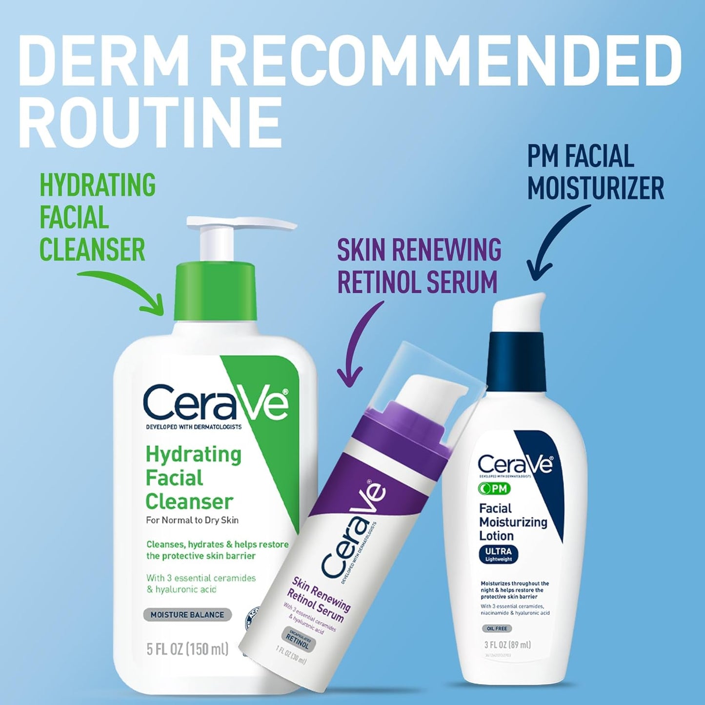 CeraVe PM - Loción hidratante facial, crema de noche con ácido hial...