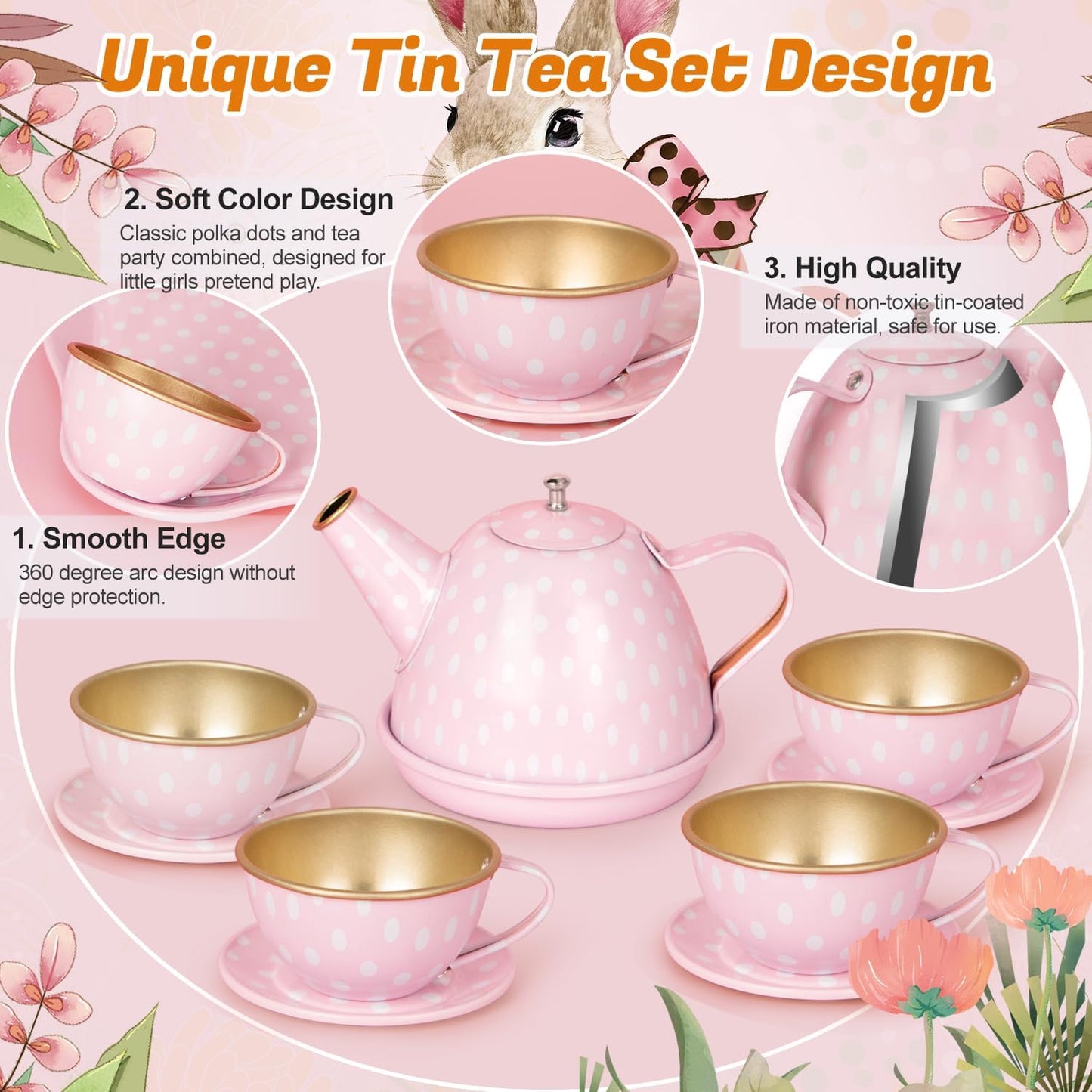 iAOVUEBY Juego de fiesta de té para niñas pequeñas, 49 piezas de ju...