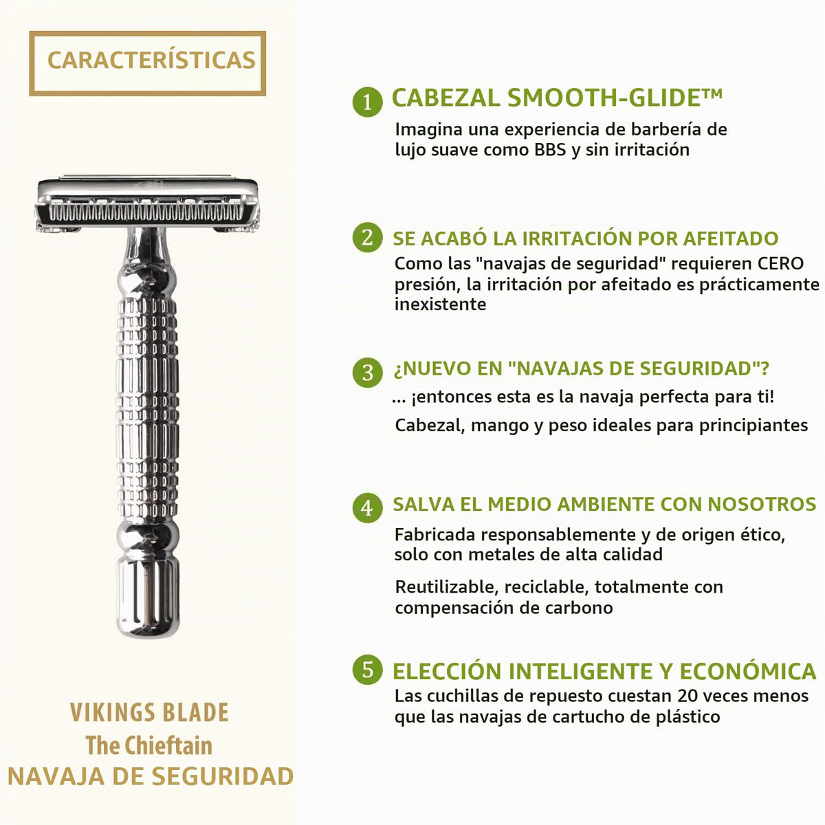 Maquinilla de afeitar segura Vikings Blade The Chieftain más 5 supe...