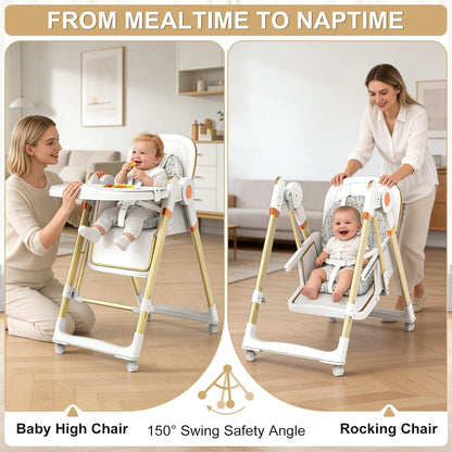 Silla alta plegable para bebés y niños pequeños, columpios portátil...