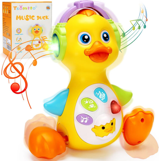 Tsomtto Juguete musical de pato para bebés, bailando y gateando, juguetes para bebés con luz, cumpleaños para niños y niñas, desarrollo de aprendizaje para bebés, juguetes para recién nacidos