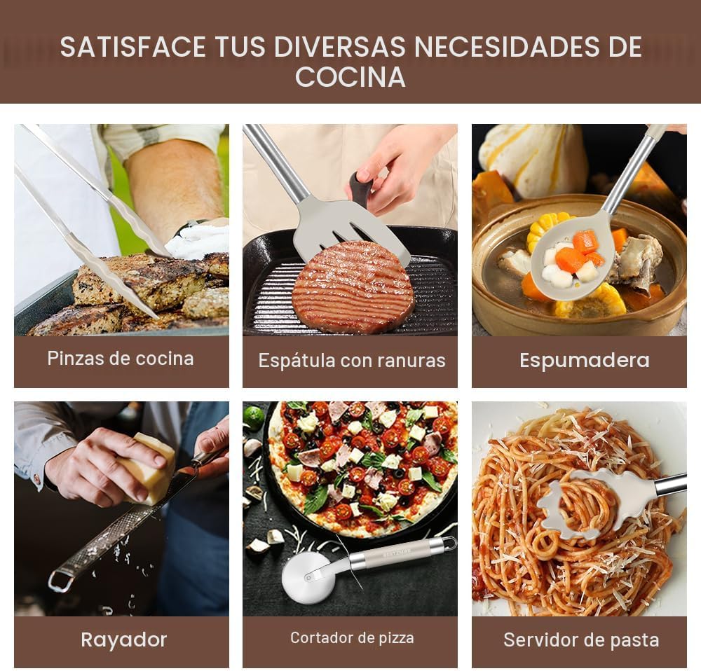Juego de utensilios de cocina - Utensilios de cocina de silicona -...