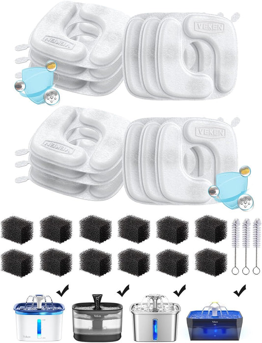 Filtros de Fuente de Agua para Gatos Veken, Paquete de 12 Filtros d...