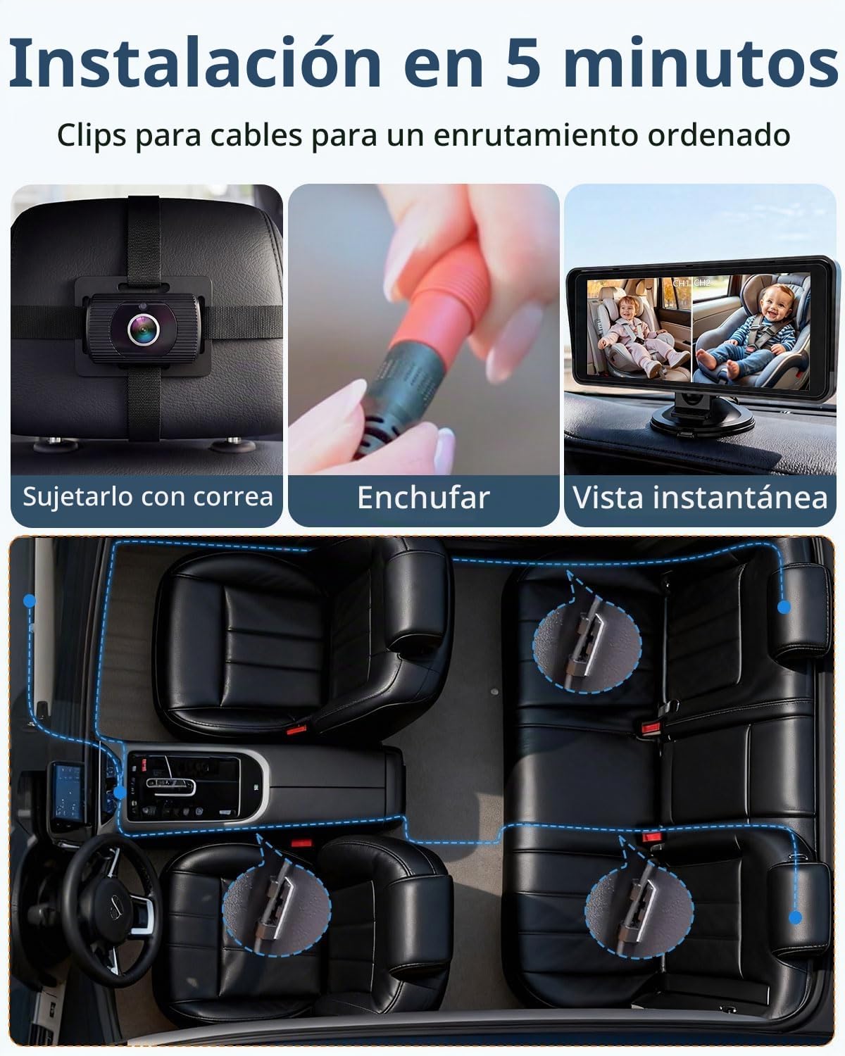 Cámara de Coche para Niños de 2 Yakry para Asiento: Pantalla Ultraw...