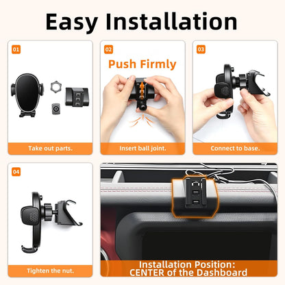 Soporte de teléfono para Jeep Wrangler / Gladiator 2018-2023, soporte de teléfono de automóvil para tablero de instrumentos - giratorio de 360° y ajustable - Soporte de teléfono celular manos libres