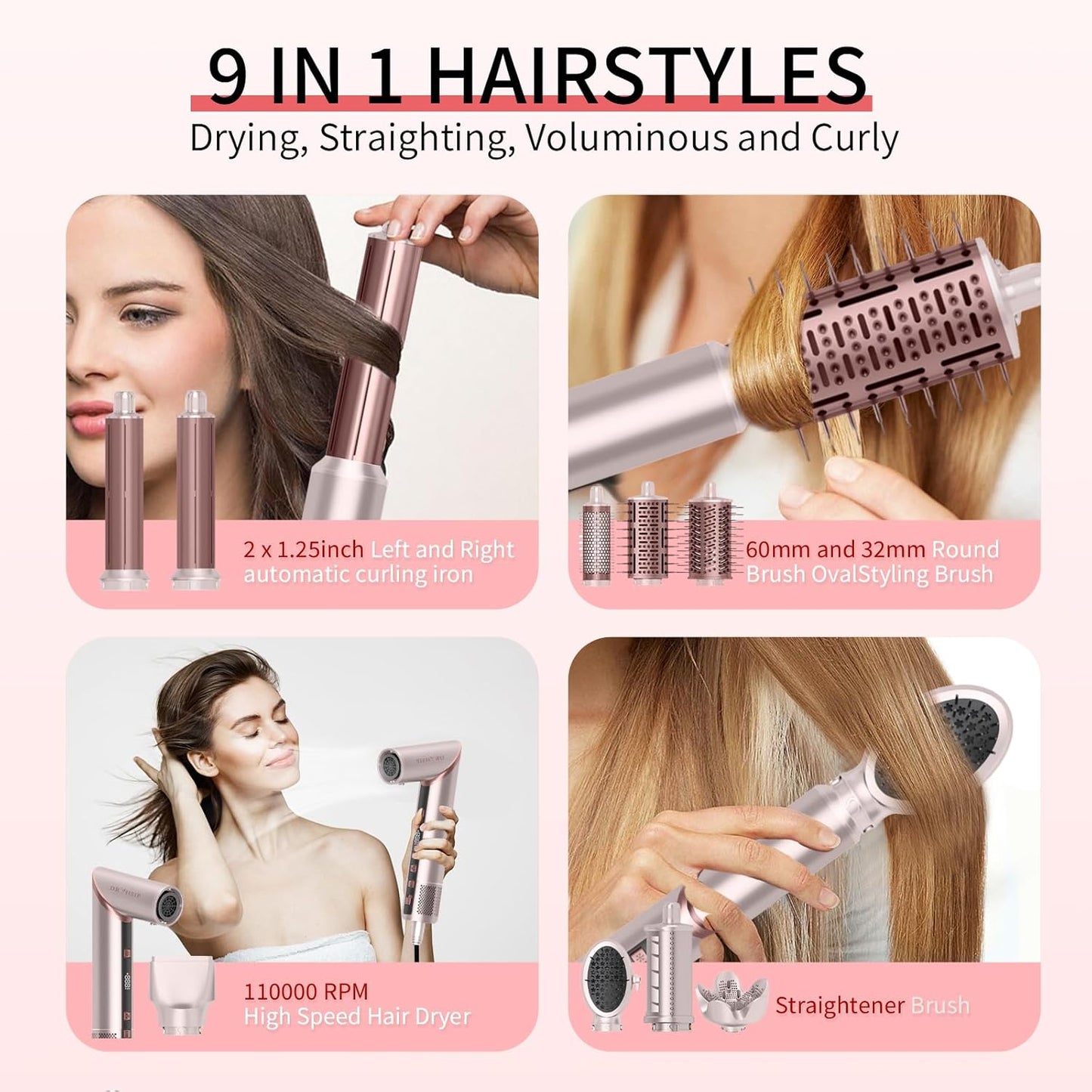 AVENHO 9 en 1 - Cepillo para peinar el cabello y secador de pelo, 1...