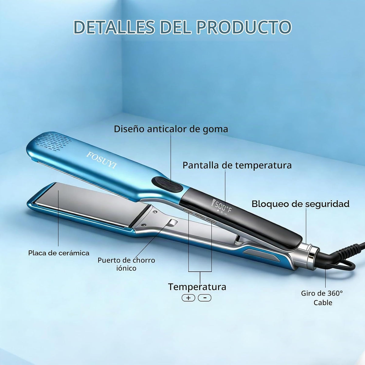 FOSUYI Plancha de pelo profesional, plancha plana de alta temperatu...