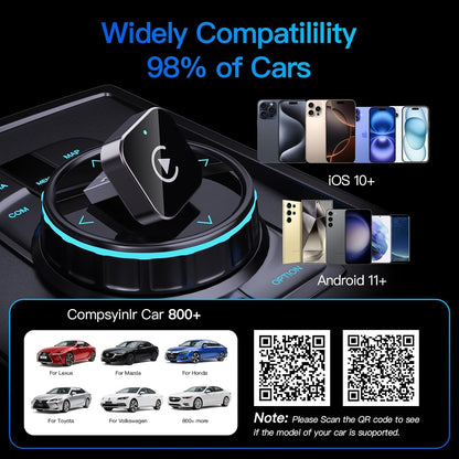 Adaptador Inalámbrico CarPlay (2026 Actualizado) para Apple iPhone y Android, Tamaño Pequeño, Enchufe y Reproduce, Conexión Inalámbrica Rápida y Estable para CarPlay y Android - Sin Latencia en la