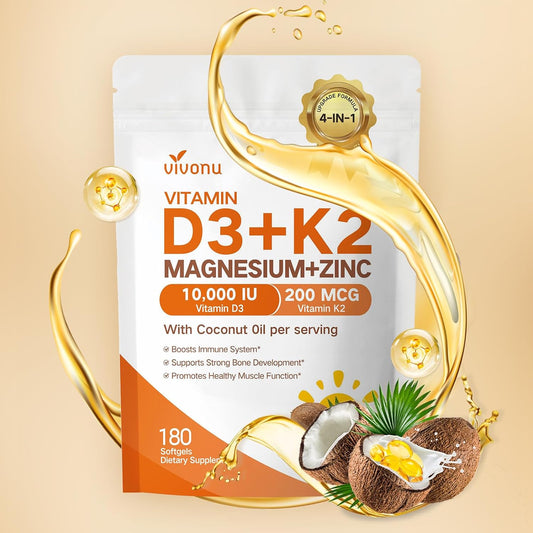 VivoNu Vitamina D3 K2 Suplemento de magnesio de 10,000 UI - 4 en 1...