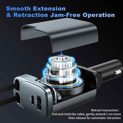 Cargador de coche retráctil, cargador de coche de 84 W USB C 4 en 1, accesorios de automóvil, adaptador de cargador de coche de carga rápida para iPhone 17 16 15 14 13 12 Pro Max, Samsung, Pixel |