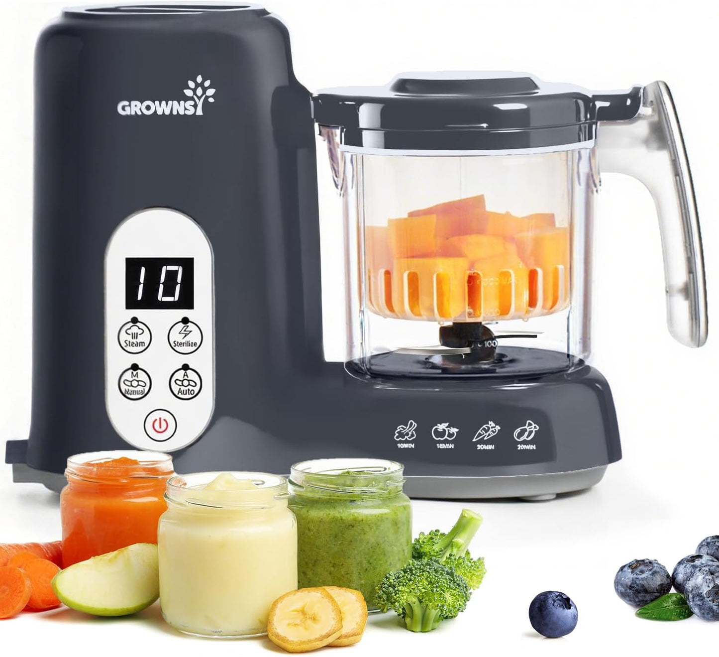 GROWNSY - Licuadora para comida de bebé con canasta de vapor, proce...