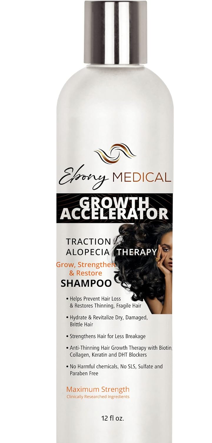 Ebony Medical Hair Support Shampoo - Solución para adelgazar el cabello y cabello parásito - Fortalece las hebras, la salud y el volumen del cuero cabelludo - Natural, vegano, sin sulfato - 12 onzas líquidas