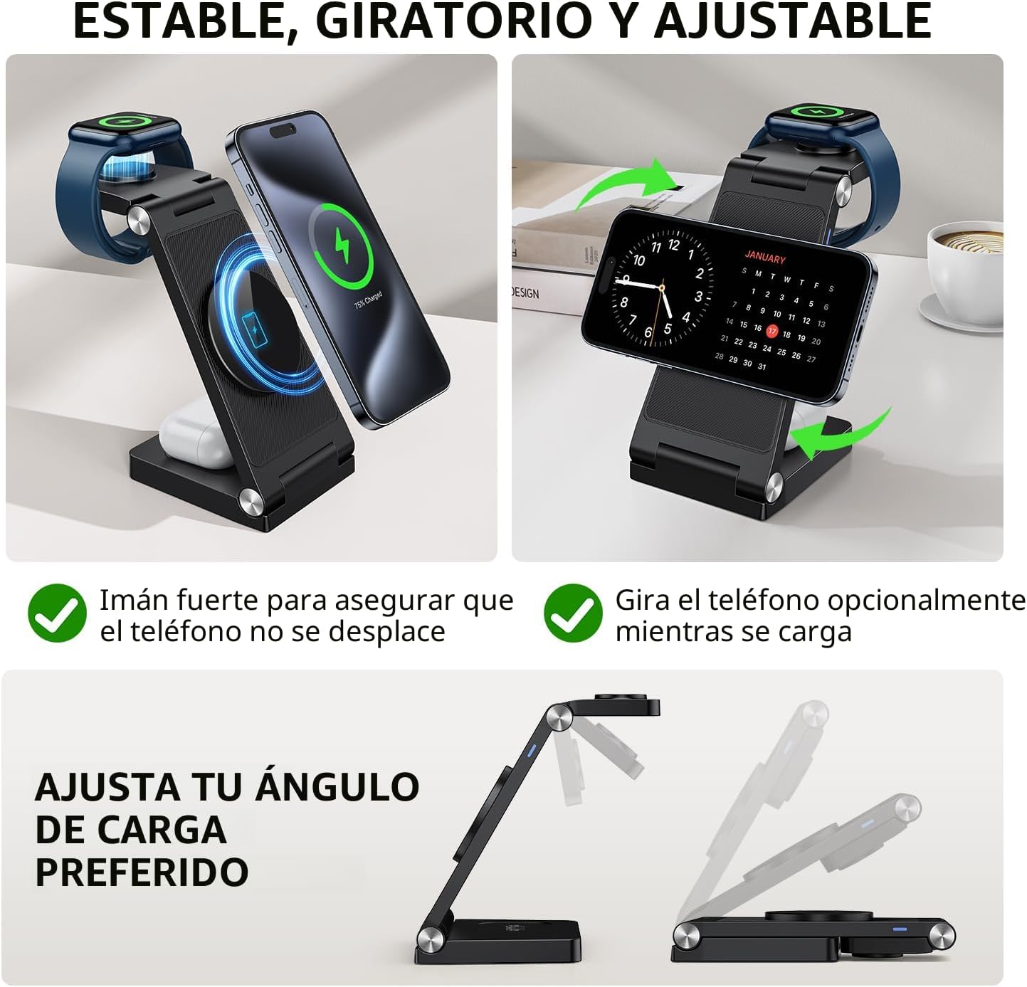 Estación de carga rápida inalámbrica Mag-Safe 2026, cargador magnét...