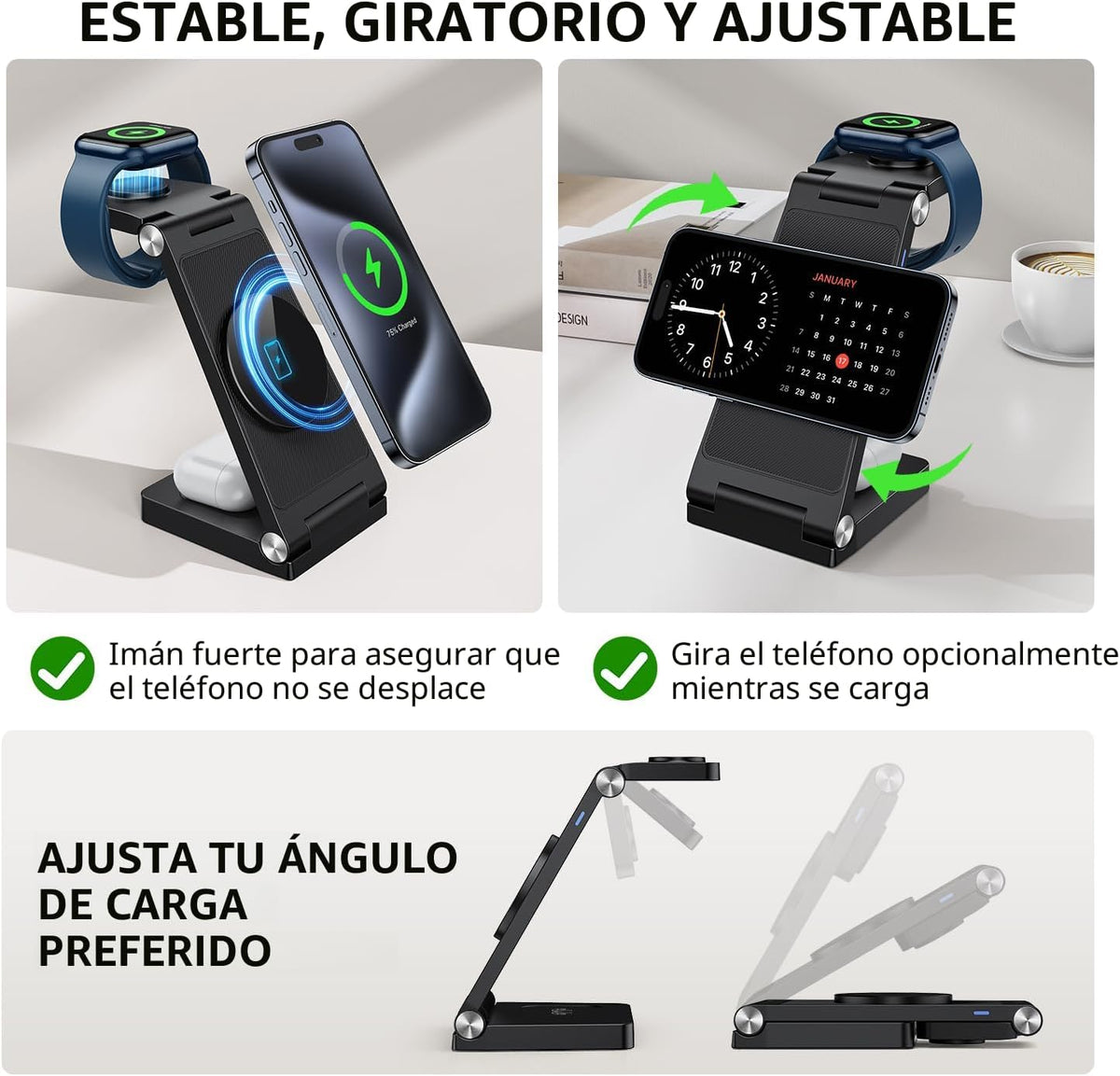 Estación de carga rápida inalámbrica Mag-Safe 2026, cargador magnét...