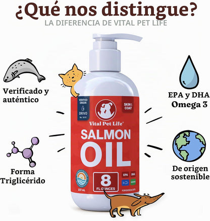Aceite de salmón para perros y gatos, piel y pelaje saludables, ace...