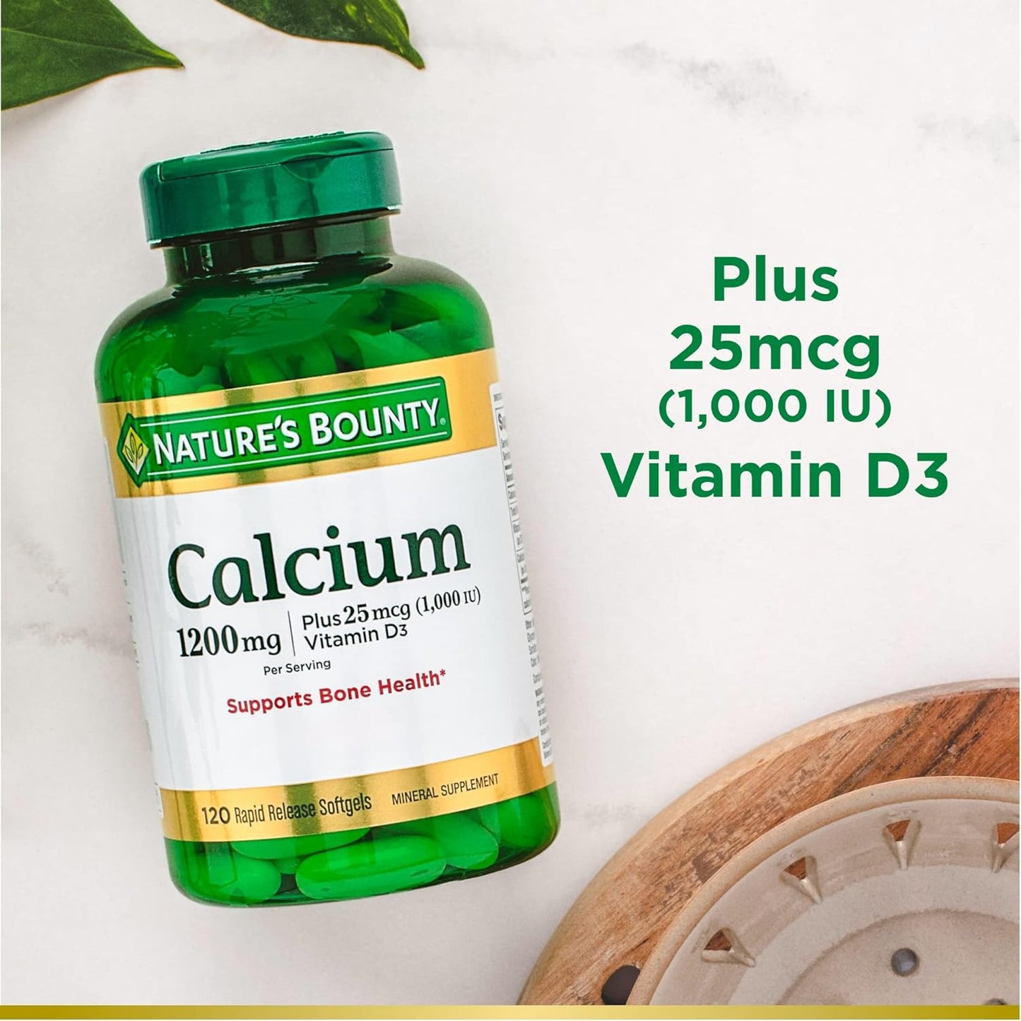 Nature's Bounty Calcio 1200 mg con vitamina D3 - Cápsulas bland...