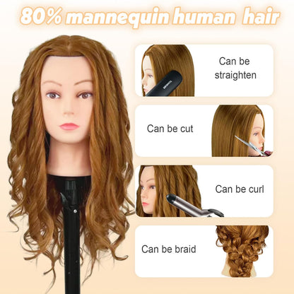 Cabeza de maniquí MQHIHI de 22 pulgadas, cabeza de muñeca de maniqu...