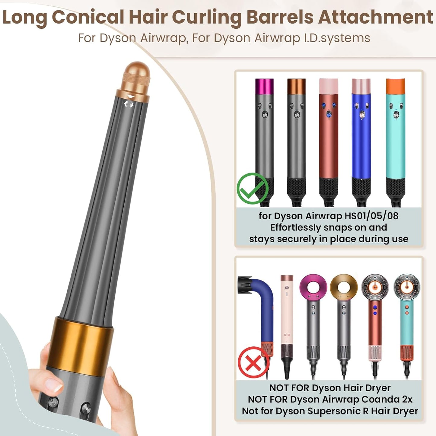 PUREGUST Accesorio cónico de barriles de pelo largo compatible con...