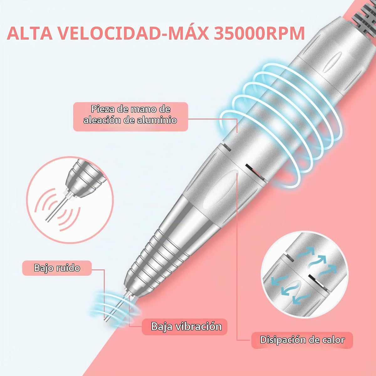 MOCOWIND Taladro de uñas portátil profesional 35000 RPM, lima eléct...