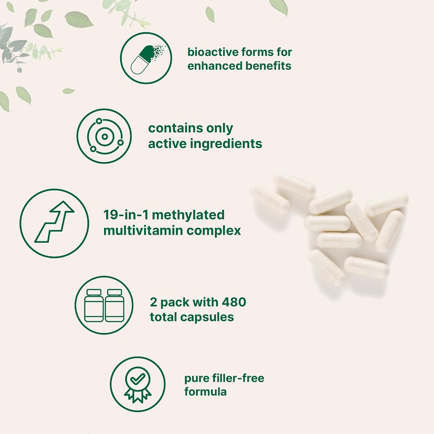 Micro Ingredients Paquete de 2 multivitaminas metiladas puras, 480...
